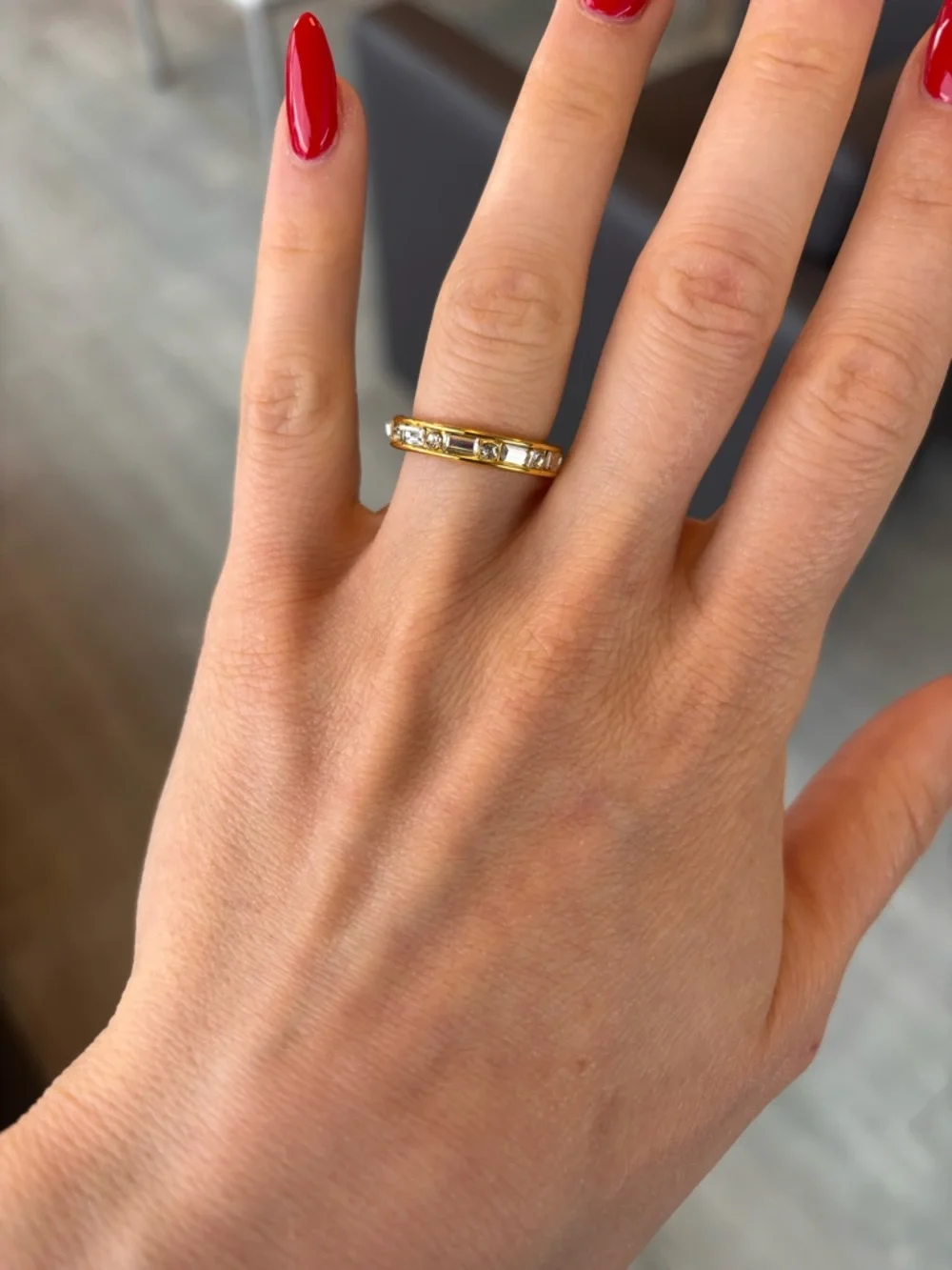 Gold Baguette Eternity Ring with Clear Stones - Women Jewelry Sz 6